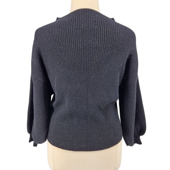 Line & Dot Rib Knit Sweater – Black Balloon Sleeve Mock Turtleneck Size Large - Picture 6 of 8